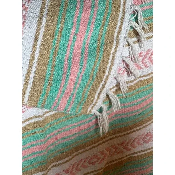Authentic Mexican blanket pink, teal, white, 4 x 6 feet - Picture 1 of 4